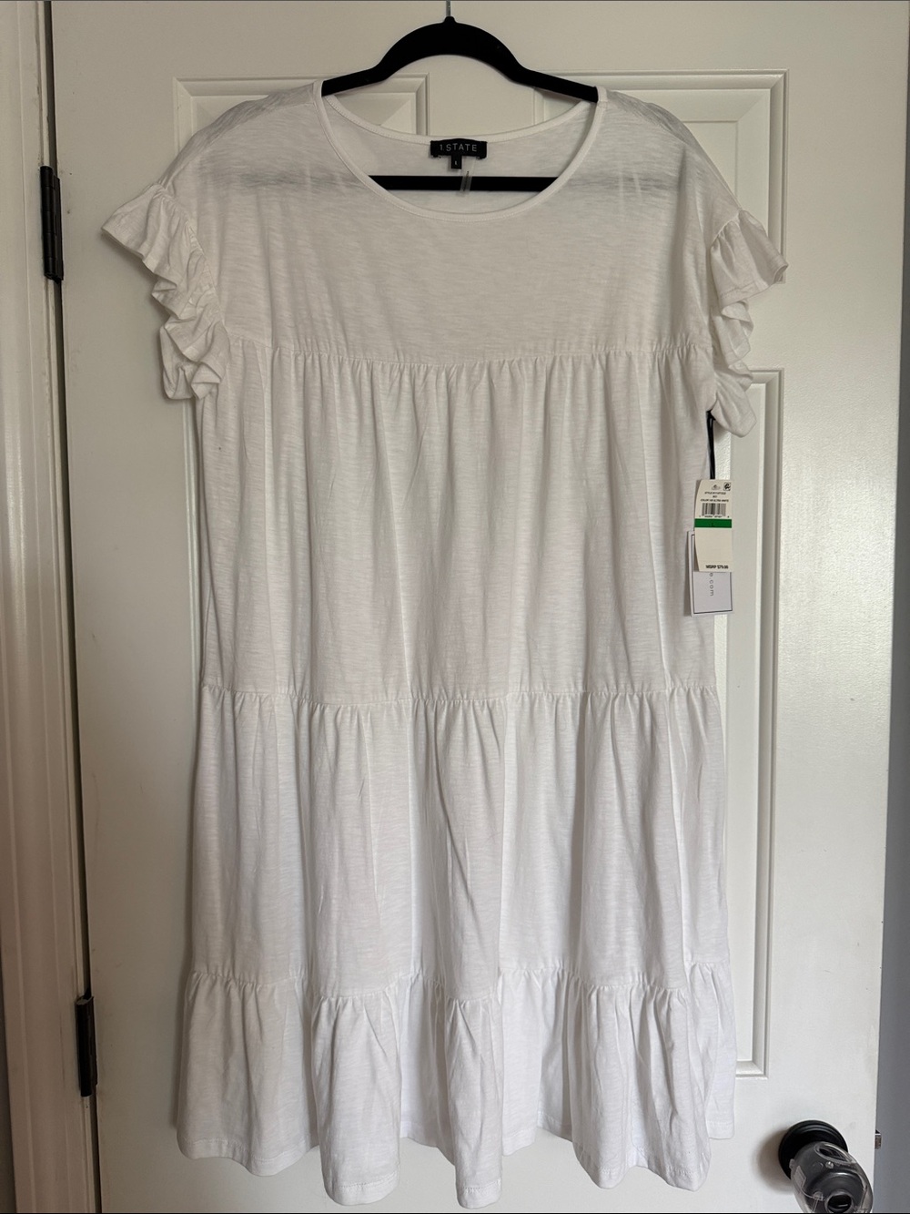 State White Ruffle Sleeve Tiered Dress